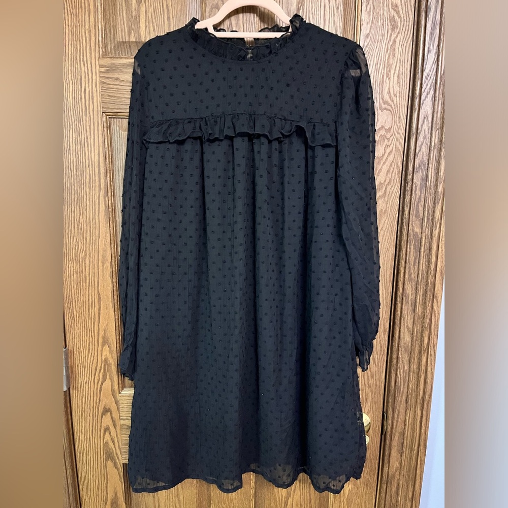 Black Ruffled Long Sleeve Dress